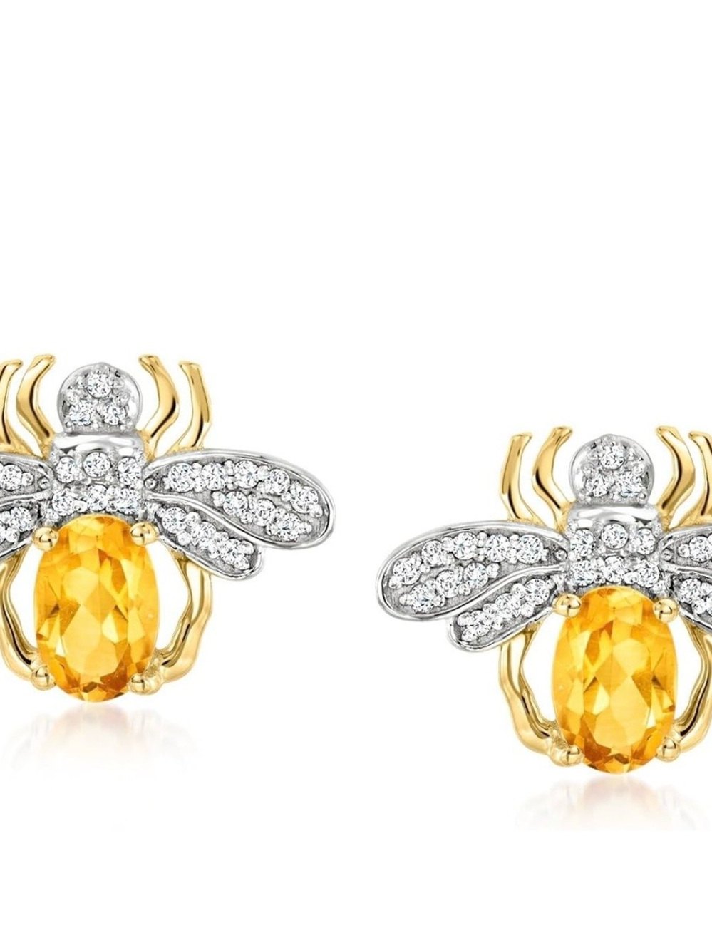 Ross-Simons 0.80 ct. t.w. Citrine and .25 ct. t.w. Diamond Bee Earrings in 14 K